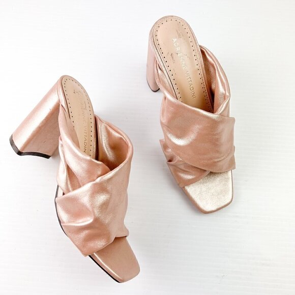 Adrienne Vittadini Genie Rose Gold Crossover Block Heel Slide Sandals Size 6 - Picture 3 of 12